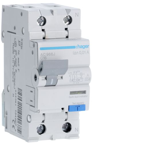 Hager RCBO- Disjunctor diferential 16A/ 10mA, 1P+N, 6kA, C, tip A, 2M