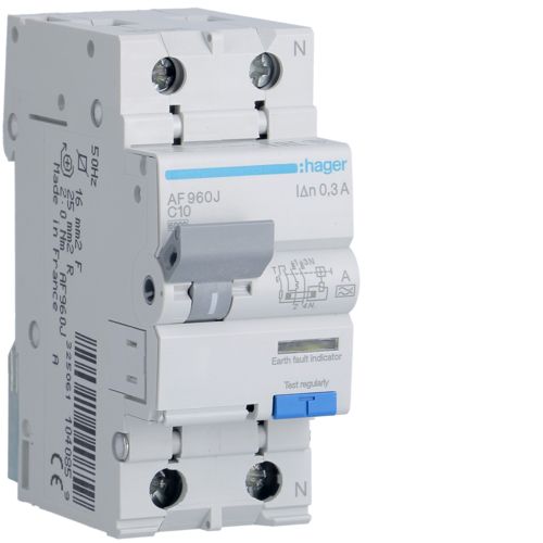 Hager RCBO- Disjunctor diferential 10A/300mA, 1P+N, 6kA, C, tip A, 2M