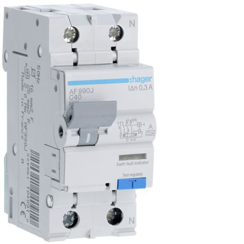 Hager RCBO- Disjunctor diferential 40A/300mA, 1P+N, 6kA, C, tip A, 2M