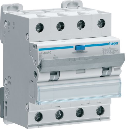 Hager RCBO- Disjunctor diferential  6A/300mA, 4P, 6kA, B, tip A, 4M