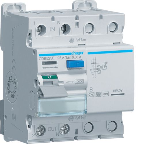 Hager RCCB-Intrerupator diferential  25A/ 30mA, 2P, 10kA, tip B, 4M