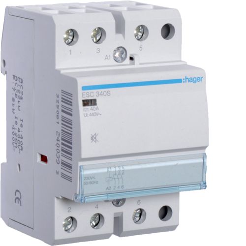 Hager- Contactor 40A, 3P, 230V, 3ND ,Silentios