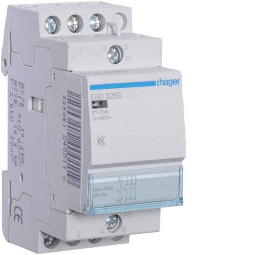 Hager- Contactor 25A, 3P,  24V, 3ND, Silentios