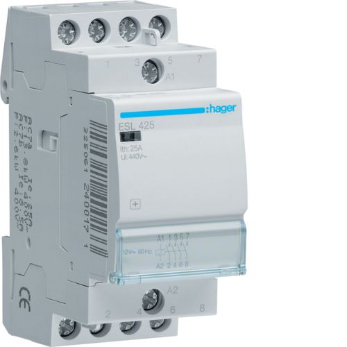 Hager- Contactor 25A, 4P,  12V, 4ND