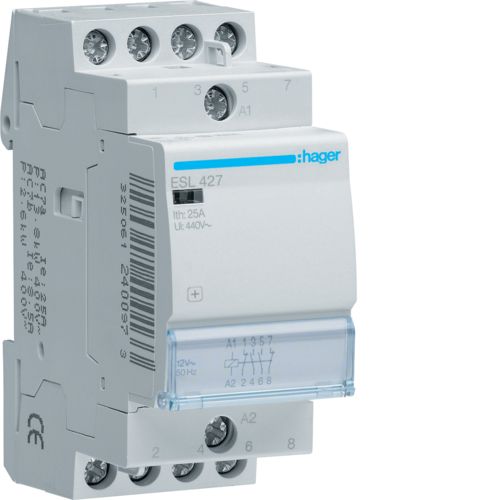 Hager- Contactor 25A, 4P,  12V, 2ND+2NI