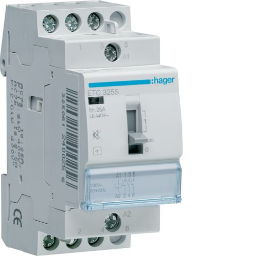 Hager- Contactor 25A, 3P, 230V, 3ND, zi/noapte, Silentios